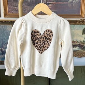 Baby Gap White Sweater with Leopard Heart